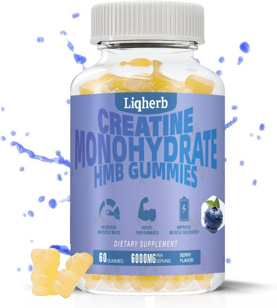 Creatine HMB Gummies למבוגרים, Creatine Monohydrate 5000 מ"ג HMB 1000 מ"ג תמיכה שריר התאוששות, Relieves Soreness, משפר את אנדורנס, non-GMO, טבעוני, Gluten-Free, 120 מ"ג תמיכה שריר, 120 מ"מ חינם, 120 מ"ל.