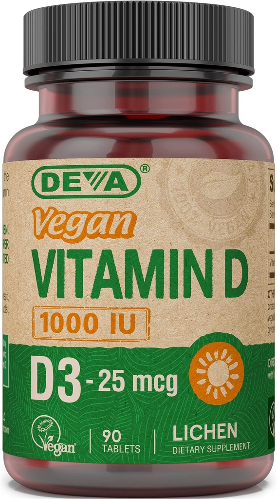 תוסף ויטמין D3 - One-Per-Day Tablet עם 1000 IU - Cholecalciferol - Lichen Plant Derived - 90 טבליות קטנות