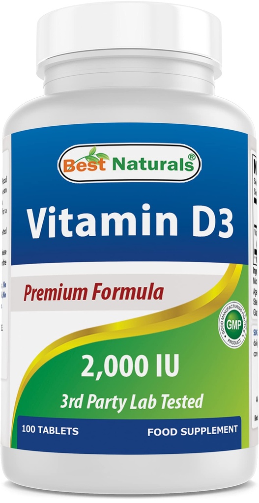 הטוב ביותר ויטמין D3 2000 IU (50 mcg) - 100 טבליות - 100 ימים אספקה - מסייע לתמוך בבריאות החיסון, עצמות חזקות ושיניים, ותפקוד שרירים (100 (Pack of 1))