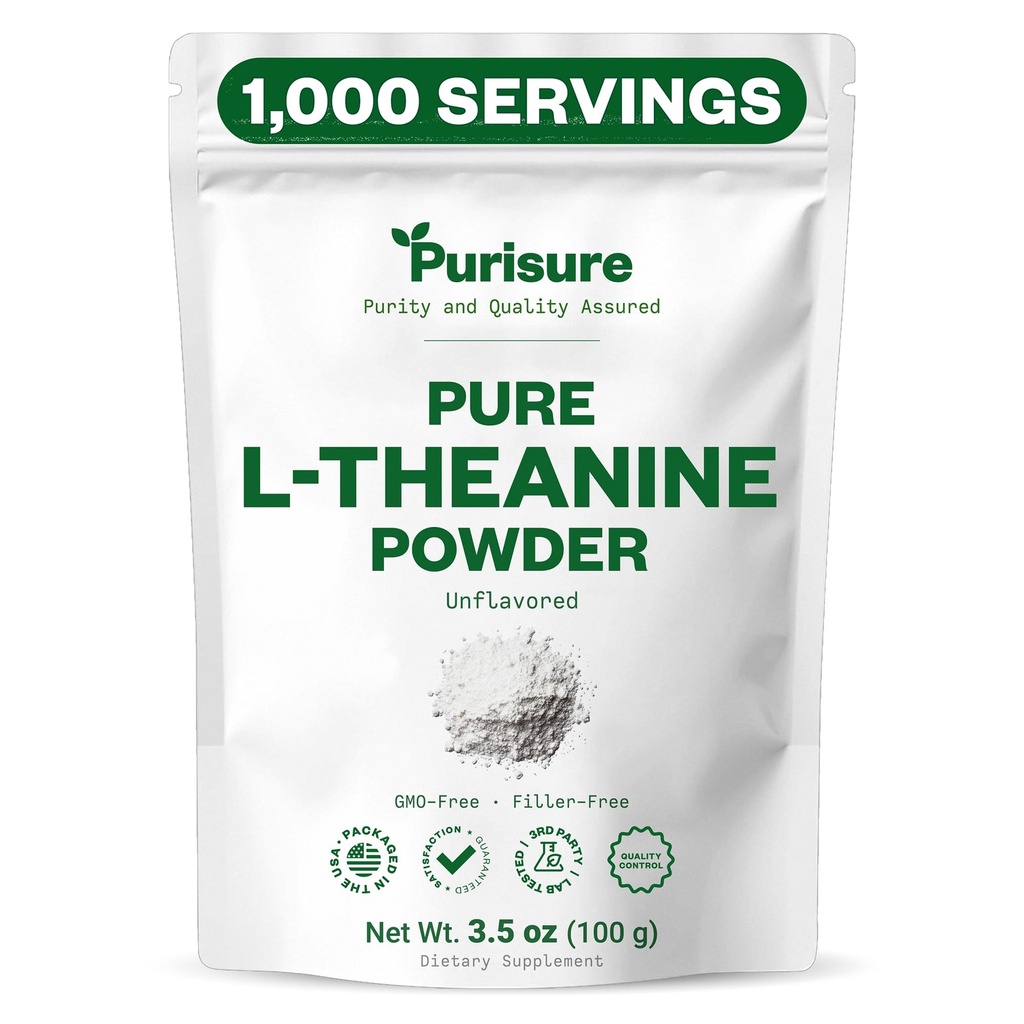 אבקת Purisure L-theanine, 100 גרם, אבקת טהור L Theanine אשר מקדם מרגיע להתמקד, תוספת לתפקוד קוגניטיבי, No Fillers, non-GMO, 1000 משרתים