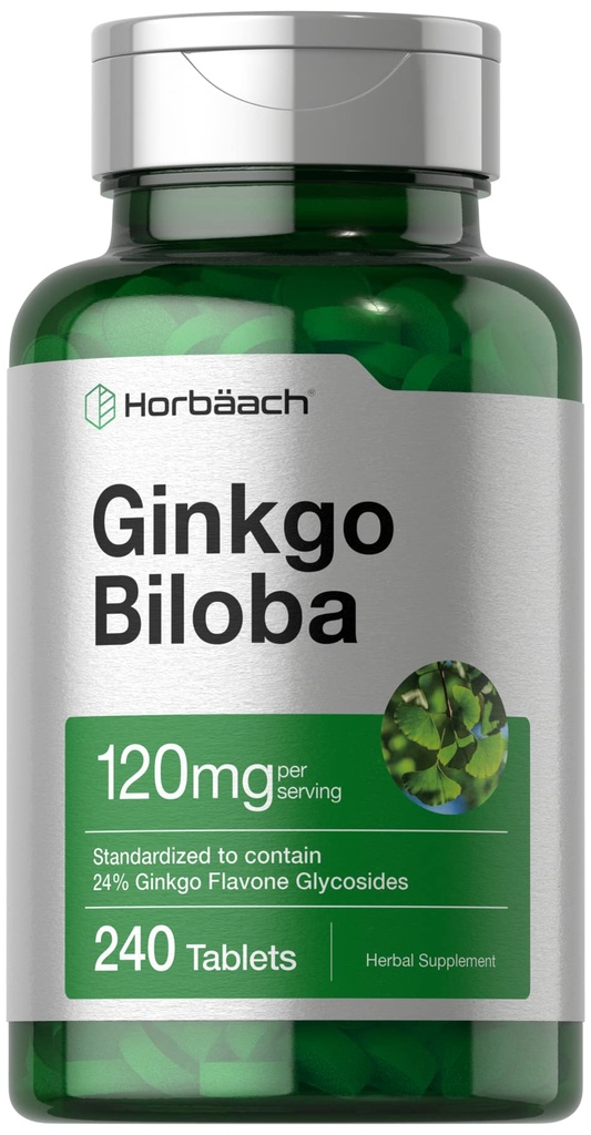Horbäach Genekgo Biloba תוסף | 120 מ"ג | 240 טבליות | Standard Herbal Extracted