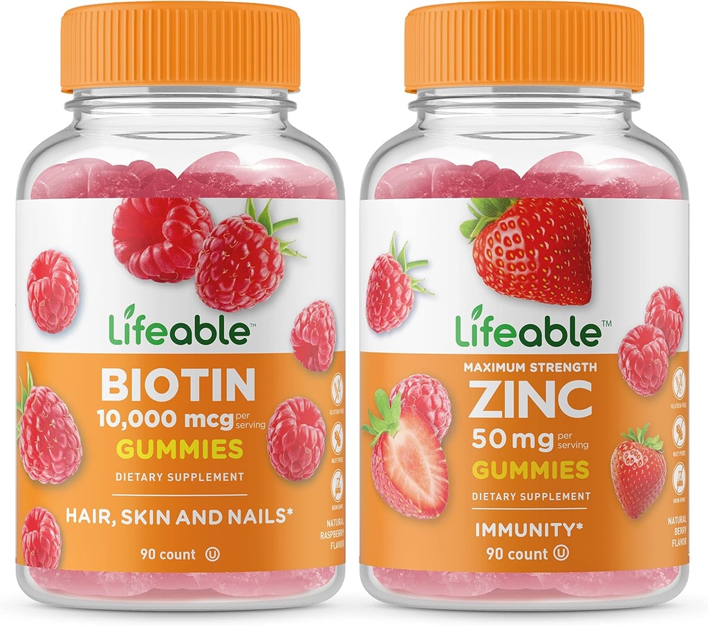 biotinable + Zinc 50mg, חניכיים Bundle - גדול Tasting, ויטמין תוסף, Gluten חינם, GMO חינם, Chewable