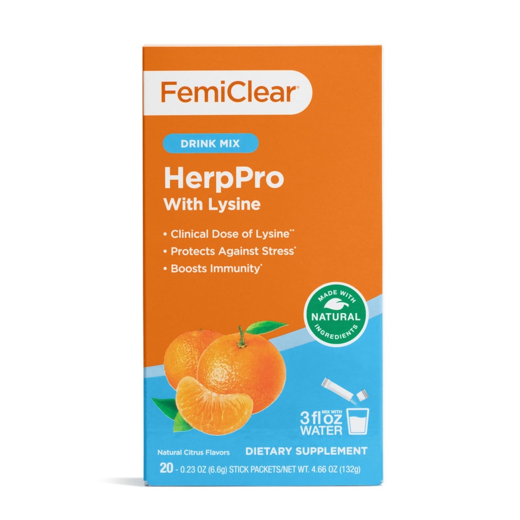 FemiClear HerpPro לשתות Mix, עם L-Lysine 3000 מ"ג, Zinc, ויטמינים A & C, Ashwagandha, Immunity & Stress תוספת לנשים וגברים, 20 Stick Packets