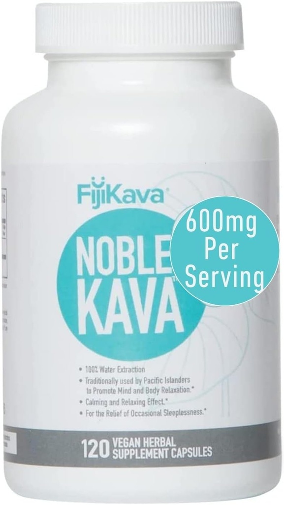 FijiKava Noble Kava Kava קפסולות, 600 מ"ג Kavalactones Per המשרת, הירגעות טבעית ותמיכה בשינה תוספת, טבעוני ו- non-GMO, 120-Count, Premium Piper Methysticum Extract for Calm & Stress Relief.