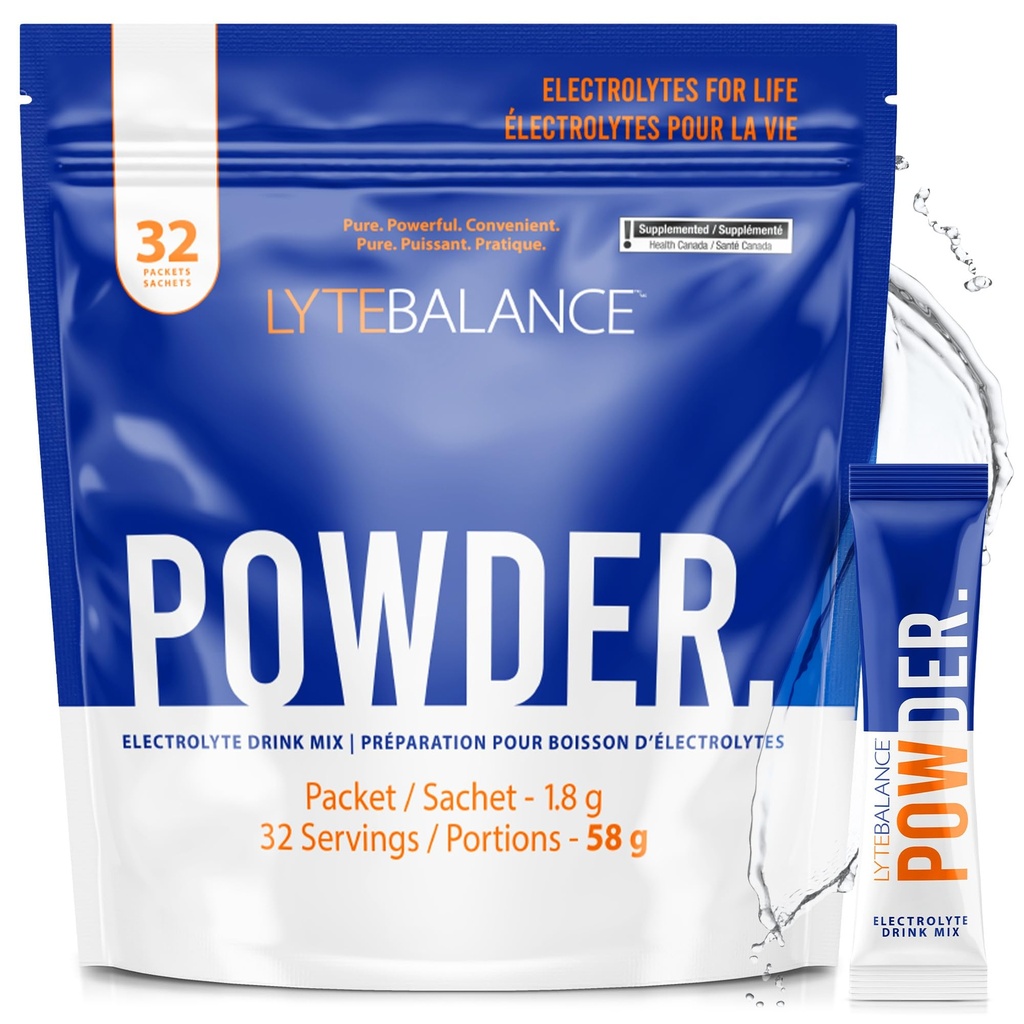 LYTE BALANCE אבקת 32 ערכות כוח כפול, באופן טבעי מלחי אלקטרוליט לערבב w/Sodium, Potassium & Magnesium | הידרציה יומית, התאוששות שרירים, תמיכה בקיטו, Paleo, No Sugar