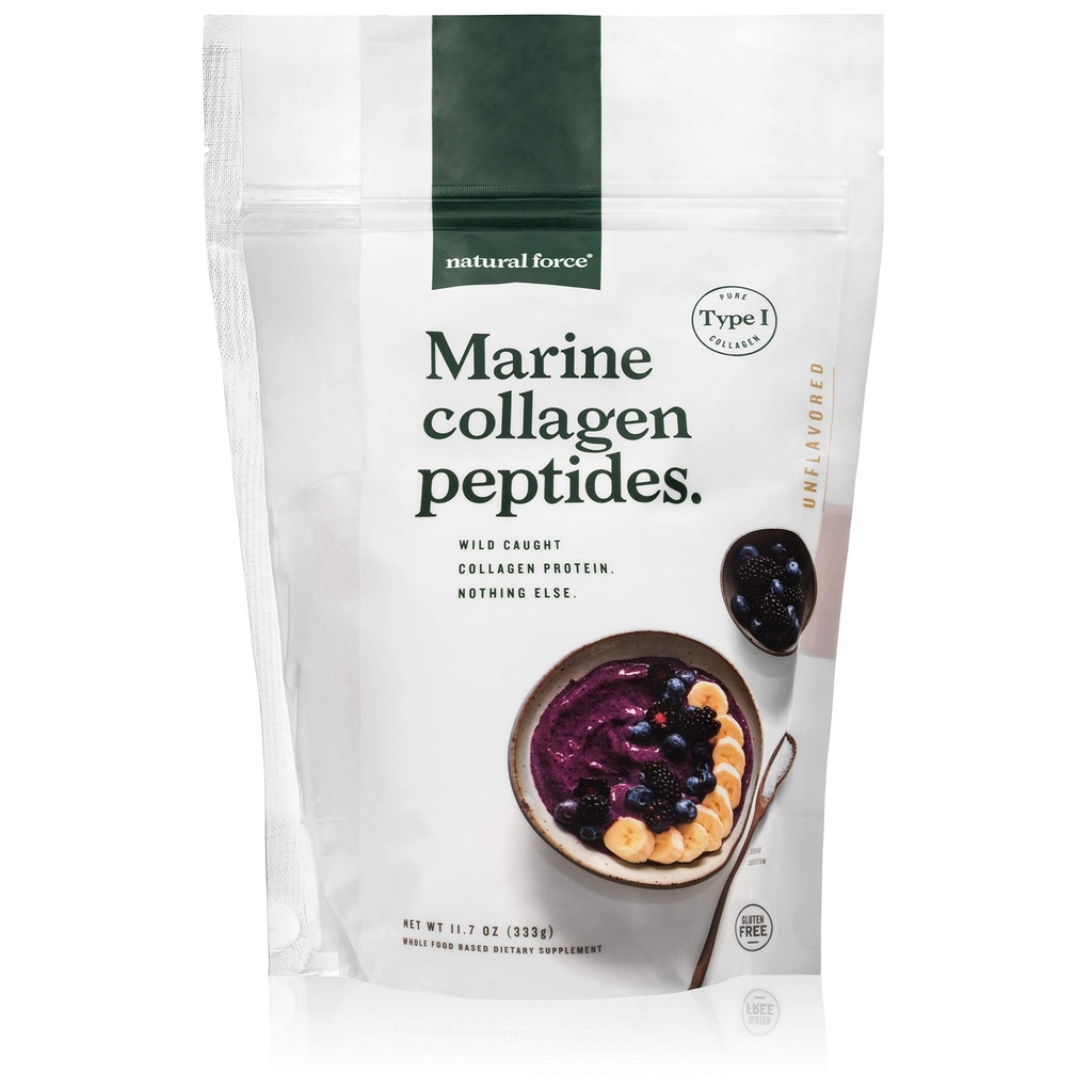 Natural Force Clean Marine Collagen אבקת - נבדק עבור טוקסין - מוסמך Keto & Paleo - hydrolyzed Pure Type I חלבון עבור אנטי Aging, Skin, שיער וציפורים - Wild שנתפס + Non-GMO, 11.7 Ouncece