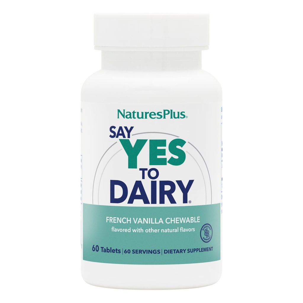 Natures Plus אומר כן לחלב - 50 טבליות Chewable - תוסף טבעי Lactase Enzyme, סיוע כוח מקסימלי, Lactose Intolerance Relief - Gluten-Free - 50 משרתים