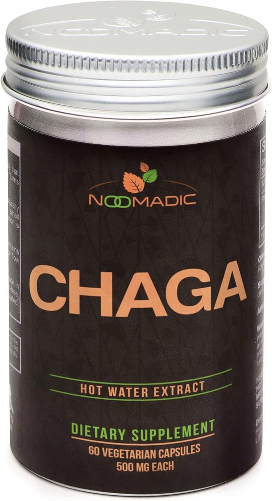 Noomadic Chaga Mushroom, 60 קפסולות, 500 מ"ג כל, תמיכה אנטי-חמצן & Immune, Hot Water Extracting Bodies, 30% Beta-D-Glucans