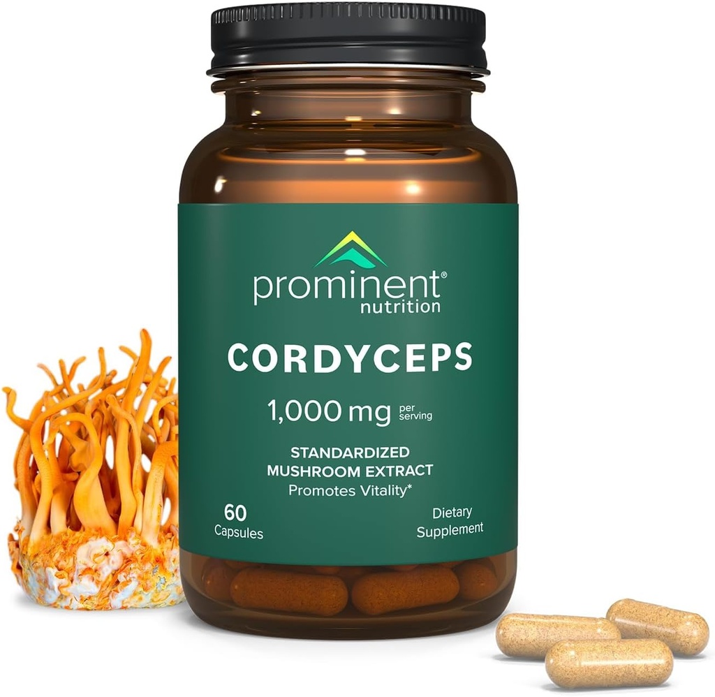 תוספי תזונה בולטים Cordyceps - מקדם Vitality - 1000 מ"ג, 60 הרוזן