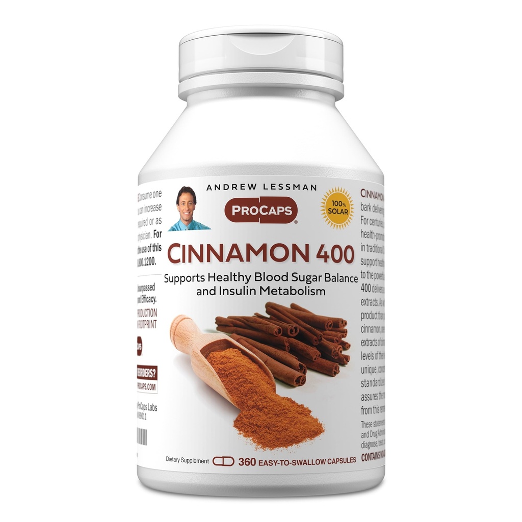 ANDREW LESSMAN Cinnamon 400 מ"ג - 360 קפסולות - High Potency, הפקה סטנדרטית. אין תוספות. קל ל-Swallow כמוסות