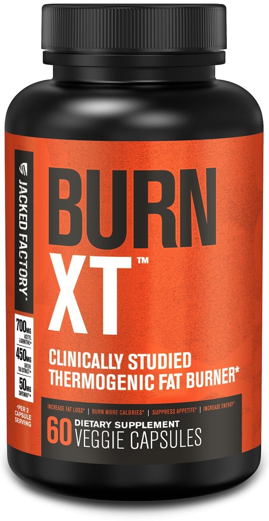 מפעל ג'ק Burn-XT קלינית למד שמן Burner & Weight Loss תוסף - Appetite Suppressant & Energy Booster - עם Acetyl L-Carnitine, ייצור תה ירוק ועוד - 60 גלולות דיאטה טבעית