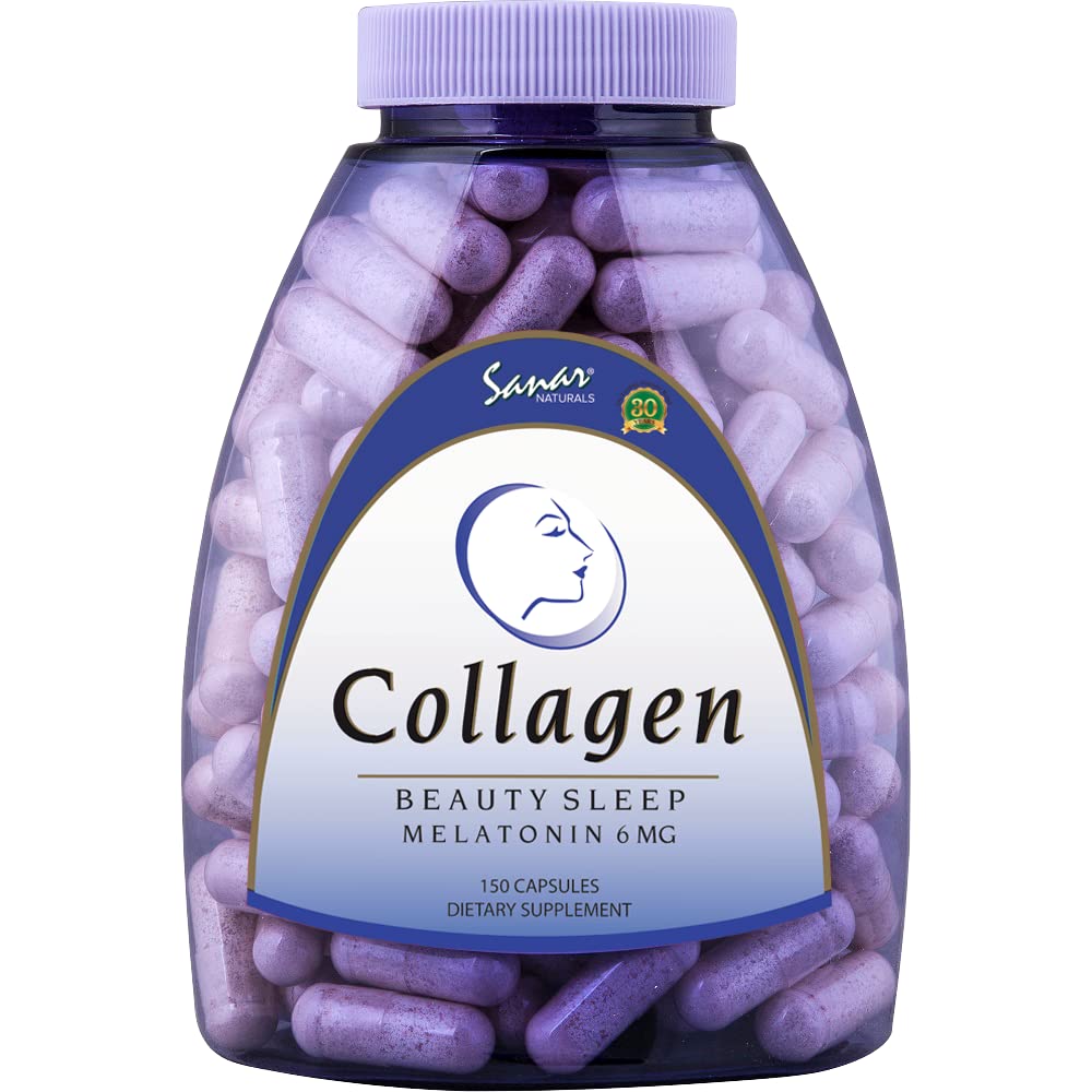 Sanar Naturals Collagen Pills Beauty Sleep with Melatonin 6 מ"ג - Boost Hair Skin Nails Joints - hydrolyzed Collagen Peptides תוסף, 150 קפסולות