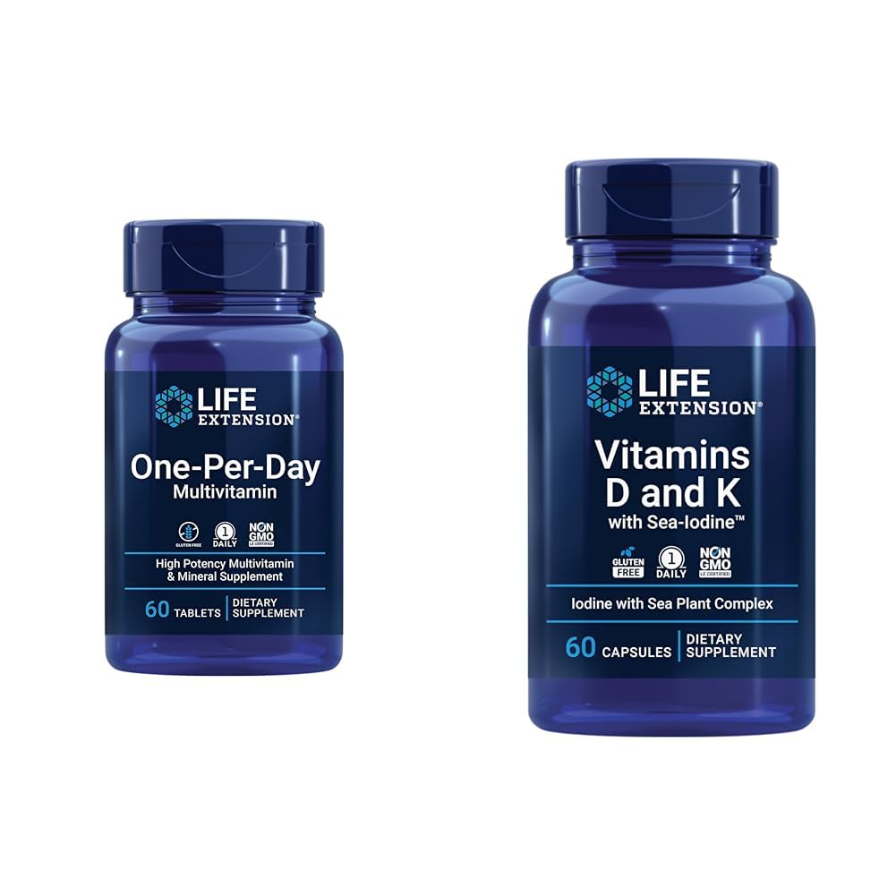 Life Extension One-Per-Day Multivitamin - ארוז עם מעל 25 ויטמינים, מינרלים ופלטי צמחים & ויטמין D ו- K עם Sea-Iodine, ויטמין D3, ויטמין K1 ו-K2, Iodine