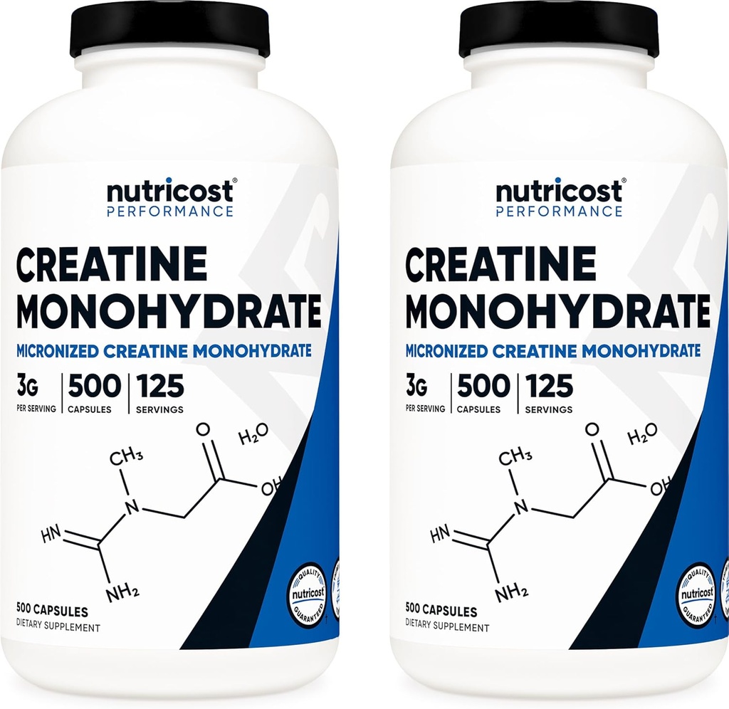 Accost Creatine Monohydrate 3000 מ"ג לשרת (750 מ"ג פר קפסולה), 500 קפסולות (2 בקבוקים)