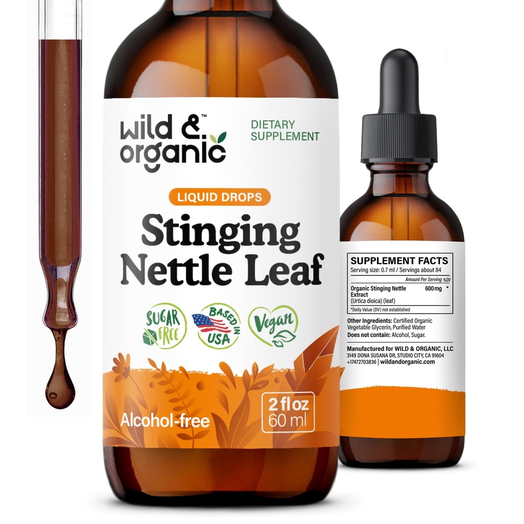 Wild & Organic Sting Nettle Leaf Extracts - Urinary Tract Support - נוזל Sting Nettle תוספת - Urtica Dioica Tincture - 2 מונטה - טבעוני, סוכר ואלכוהול חינם - 2 fl oz oz oz