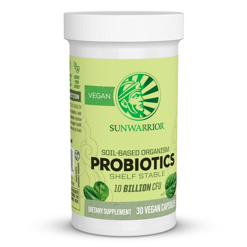 Sunwarrior Probiotics Soil מבוסס קפסולות | 10 מיליארד CFU for Digestion Soy Free Gluten Free Milk Free | 30 CT