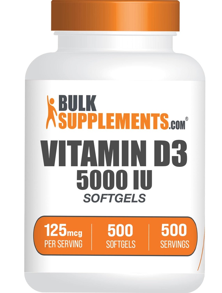 BulkSupplements.com ויטמין D3 5000IU Softgels - Cholecalciferol, D3 תוסף, ויטמין D5000 IU - 1 ויטמין D3 Softgel (125mcg של ויטמין D) לשרת, 500 הרוזן (Pack של 1)