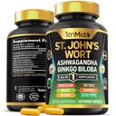 תוספתו של סנט ג'ון - 8in1 פורמולה - בשילוב עם אשוגנדה, גינקו בילובה, שילאג'יט, ולריאן, בזיל הקדוש, Chamomile, ו Black Pepper - 120 קפסולות טבעוניות במשך 4 חודשים אספקת מזון