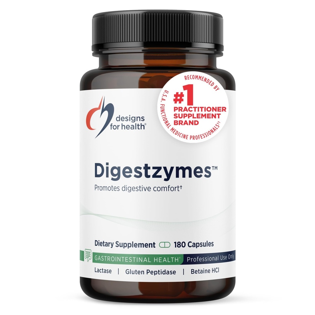עיצובים עבור Health Digestzymes - Enzymes + Betaine hydrochloride עבור Gas & Bloating הקלה - פפsin, Ox Bile, Lactase Enzyme & Lipase Enmes for Digestion (180 קפסולות)