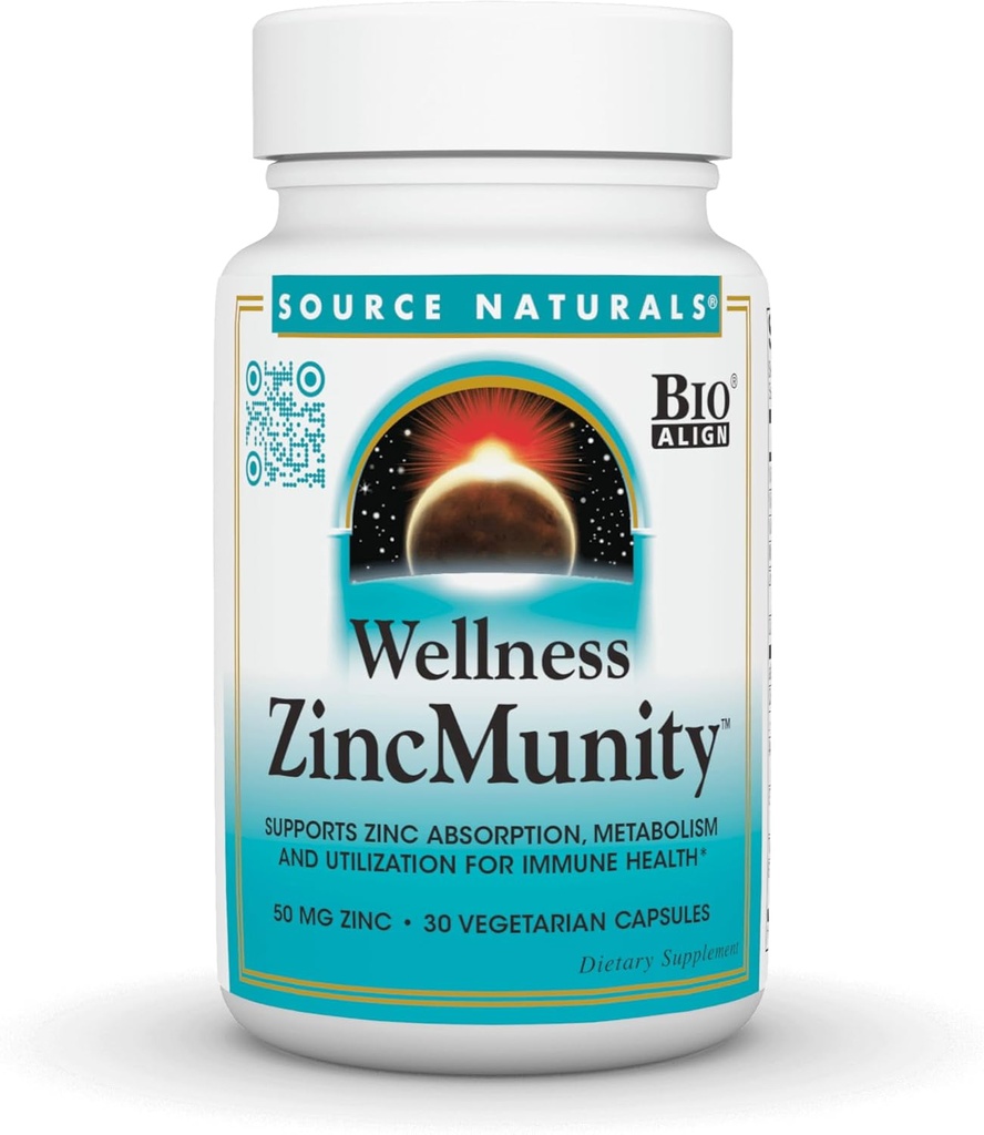 מקור Naturals Wellness ZincMunity, תומך ב- Zinc Absorption, Metabolism and Utilization for Immune Health *, 50 מ"ג Zinc - 30 קפסולות צמחוניות