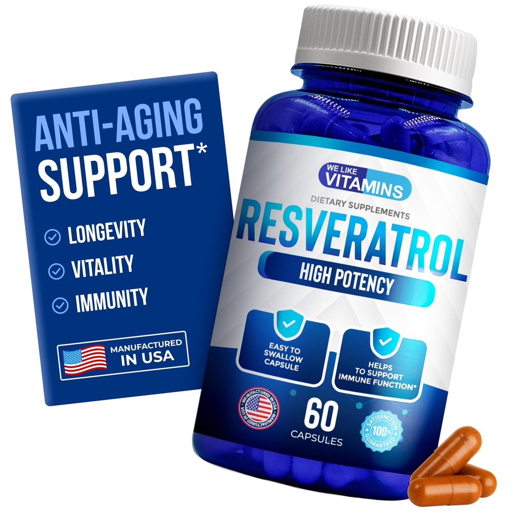 אנו אוהבים ויטמינים Resveratrol 1000 מ"ג לשרת - 60 Easy to Swallow Veggie קפסולות - Natural Resveratrol תוסף 1000 מ"ג - תוספת אנטי-חמצן מסייע לתמוך במערכת החיסון