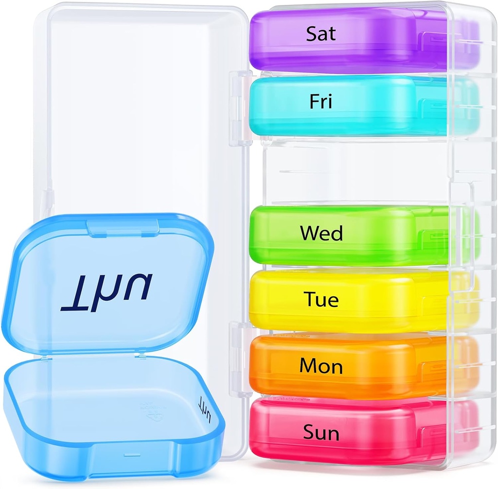 AUVON אקסטרה גדול כדור שבועי מארגנת, Portable נפרדת Pill Box 7 Day חריצים Fit Pocket & Purse, Pill Case עם הגנה כפולה עבור נסיעות, גלולות Container עבור ויטמינים גדולים, שמן דגים, תוספי מזון,