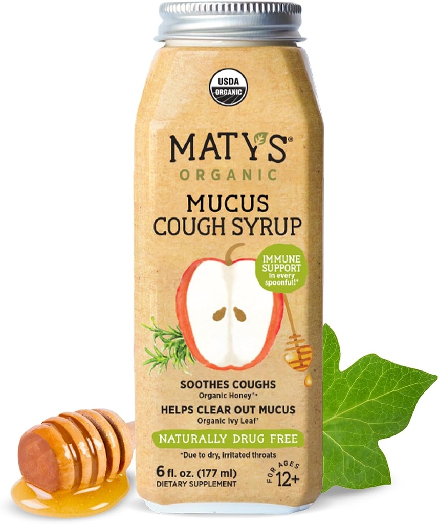 Matys Adult Mucus Cough Syrup for Adults & Children 12 Years & Up, Soothing Relief Ivy with Organics & Zinc, 6 Fl Oz