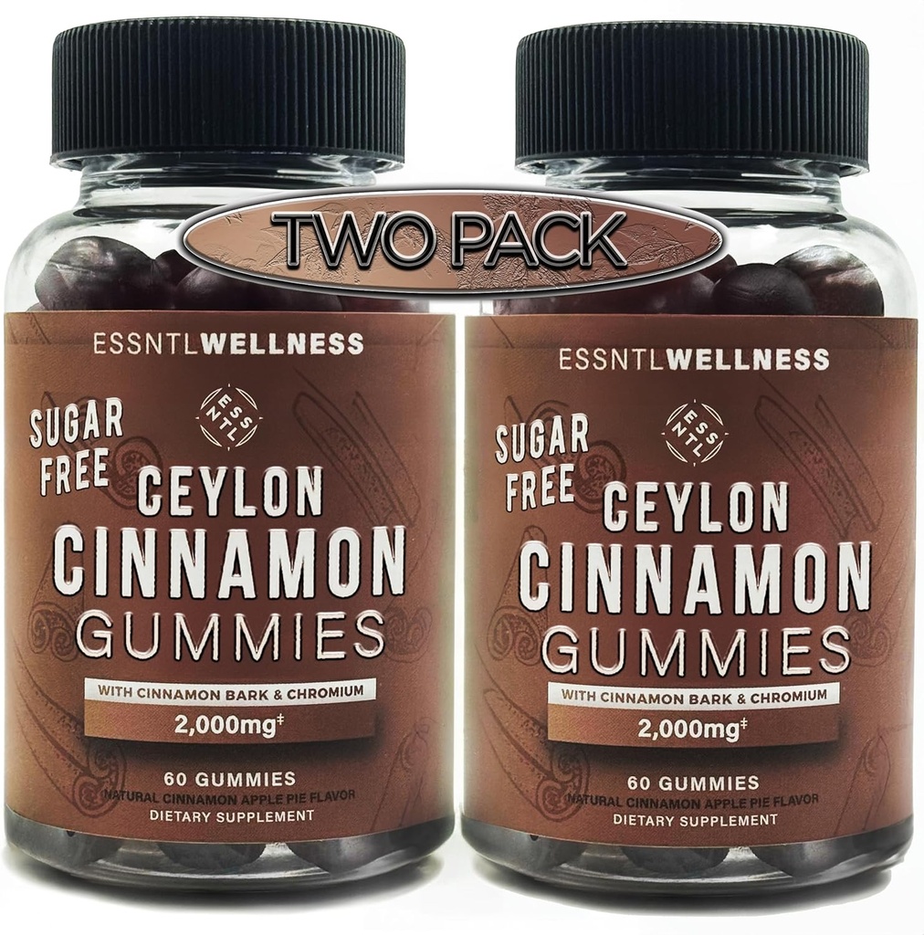 Ceylon Cinnamon Sugar Free Gummies (120ct 2,000 מ"ג / משרת) תמיכה משותפת, Antioxidant, טעים סוכר חינם אפל פאי מסטיקנים, טבעוני וגלוטן חינם