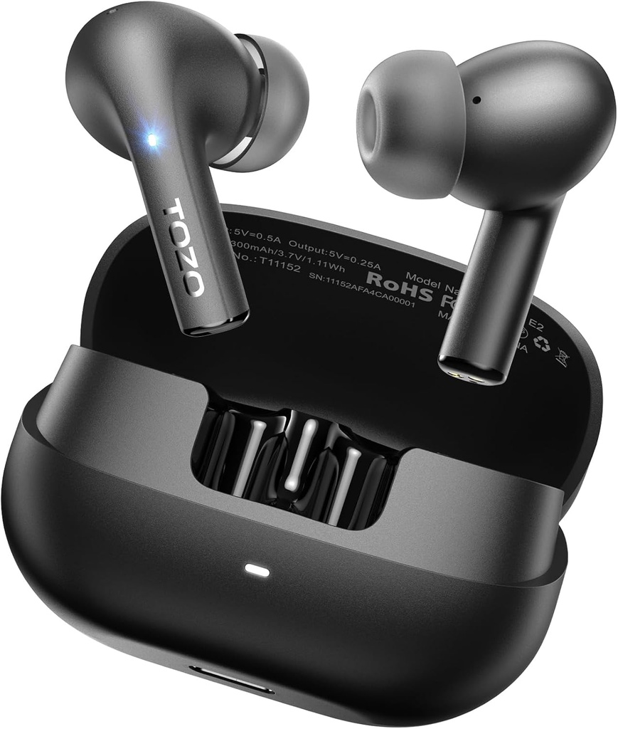 ToZO E2 Wireless Earbuds 10mm נהגים עם Powerful Bass, App Customize 32 EQs, עם 2 Mics AI Call Noise ביטול, 30H Playtime, Bluetooth 5.3 אוזניים Buds, Comfort Fit in-Ear אוזניות