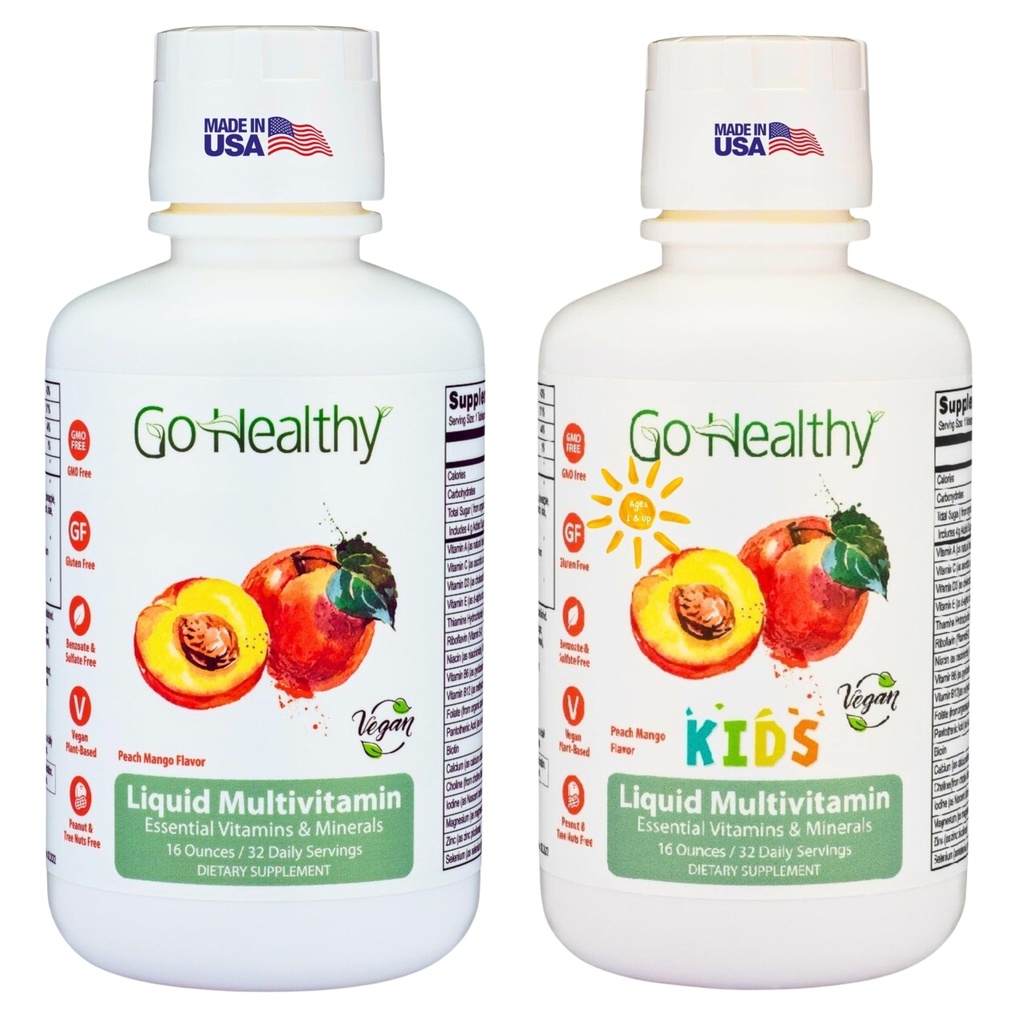 Go Healthy Multivitamin for Kids, Toddlers (1בק) ו- Multivitamin לנשים, גברים ומתבגרים (1בק) טבעוני, Bundle