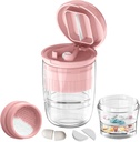 גלולת גלולת גלולה עם Dispenser, גלולת גלולות קטנות או גדולות, כדורי Crushes, ויטמינים, טבליות, Stainless Steel Blade, Removable שתיית גביע (Pink-1)