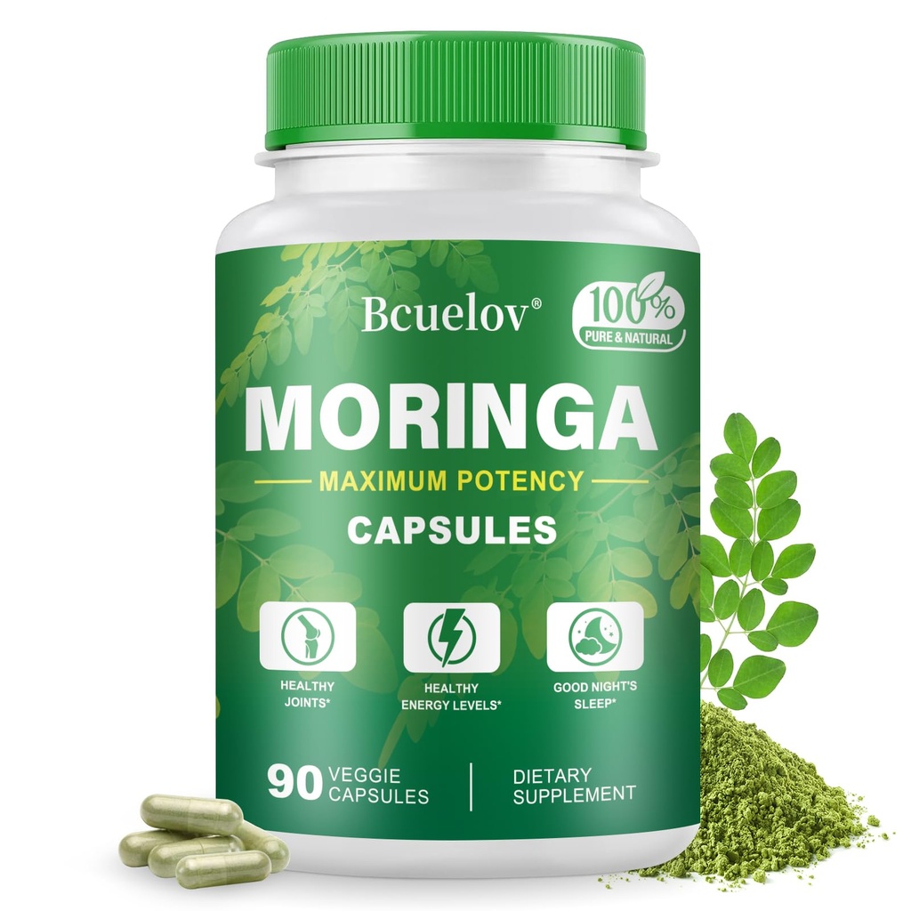 מרינגה קפסולות | 800mg Pure Moringa אבקת קפסולות - תמיכה באנרגיה, Skin & Gut Health, Immune System - Green Superfood with Vietnams & Amino Acids (90 Caps)