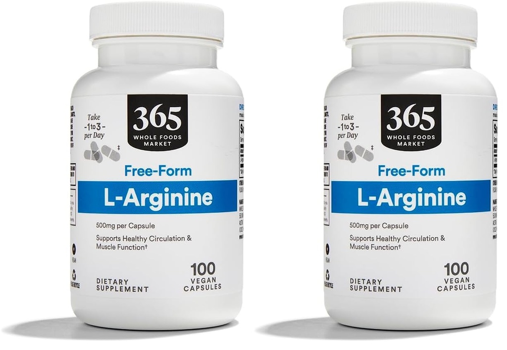 שוק מזון שלם, L Arginine 500Mg 100 Veggie Caps (Pack of 2)