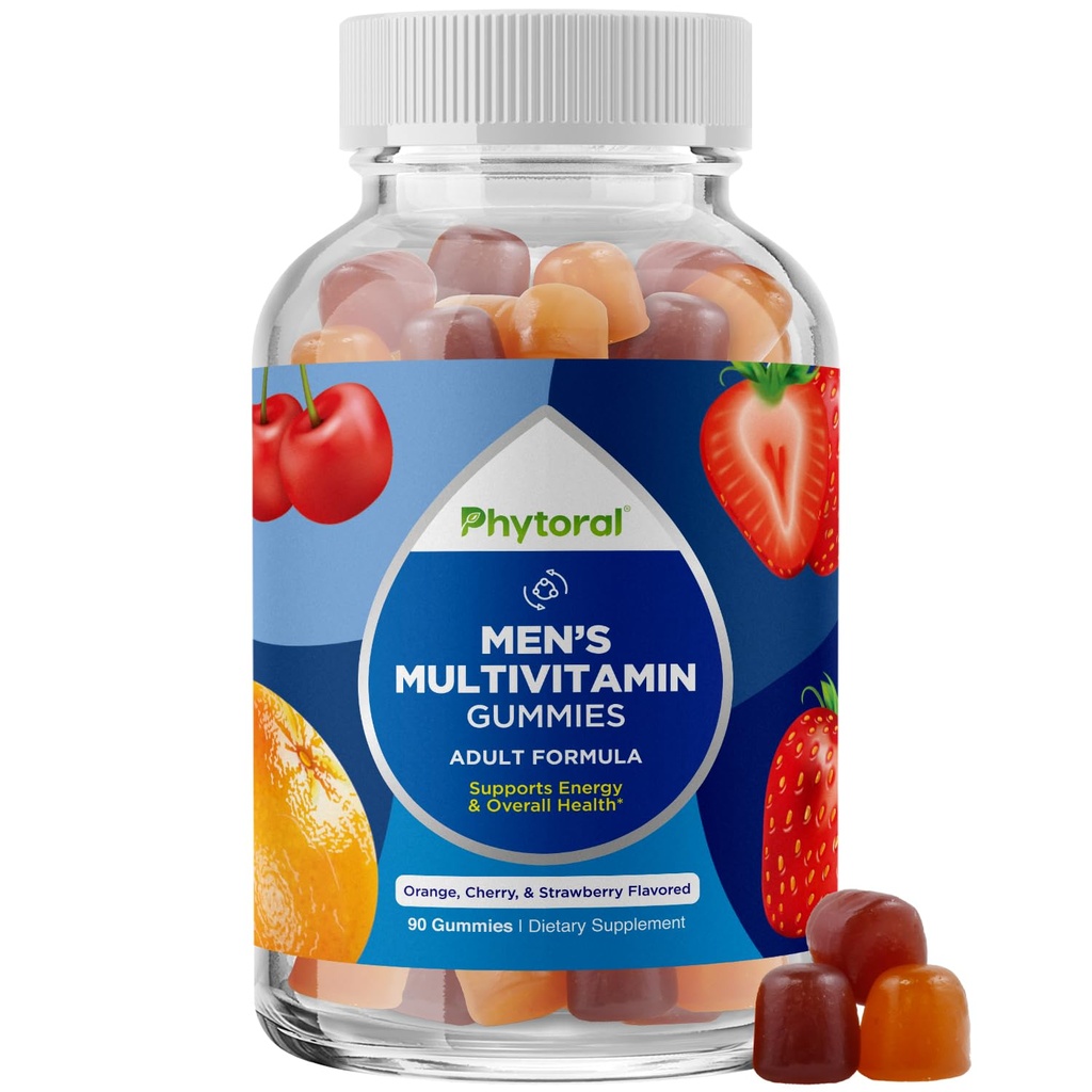 Phytoral Natural Multivitamin for Men Gummies with Zinc - Vitamin D C A & Biotin B6 B12 Full Health Supplement - 90 Count (Pack of 1)