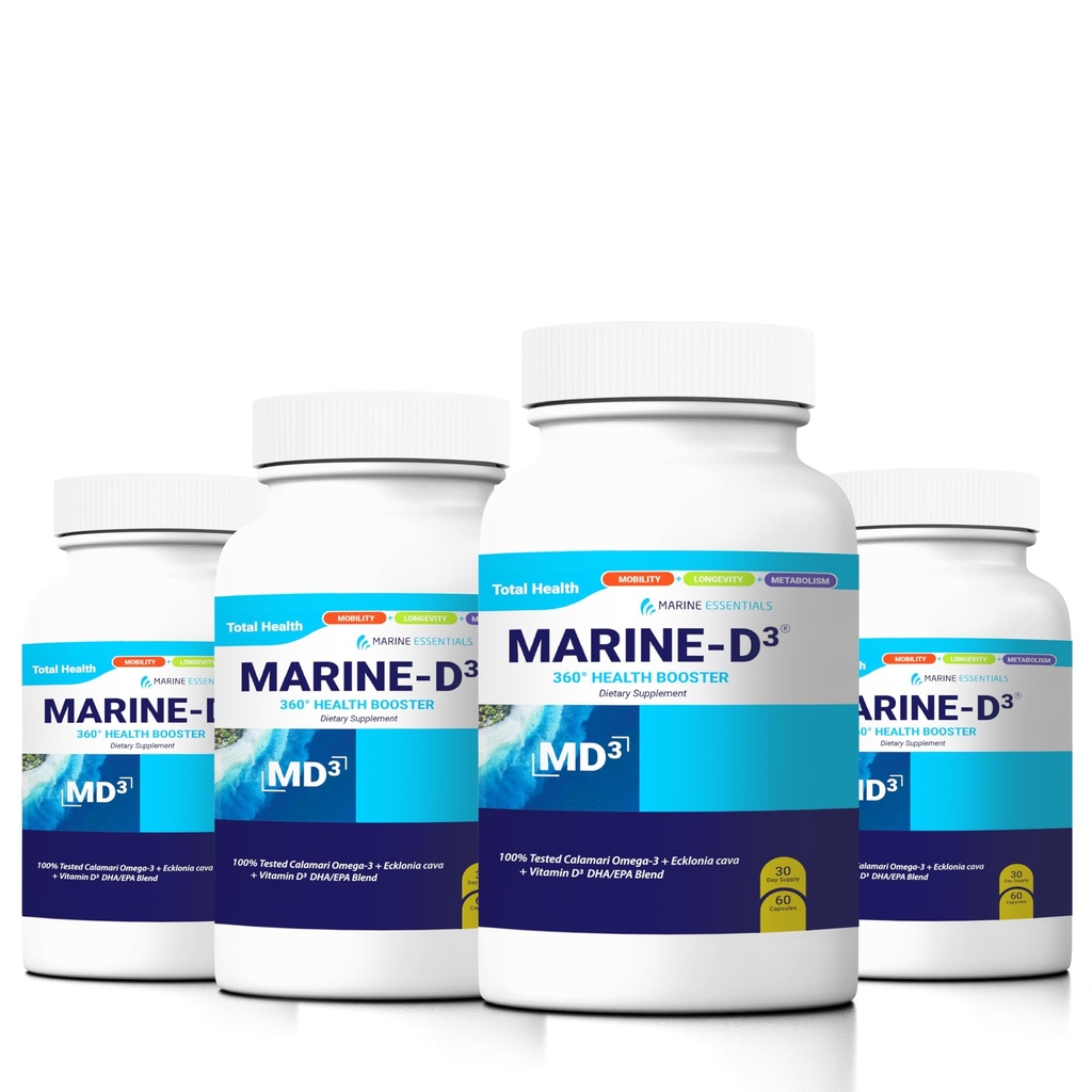 Marine D3 אומגה 3 Calamari Ecklonia Qua DHA (4 בקבוקים - 240 קפסולות)