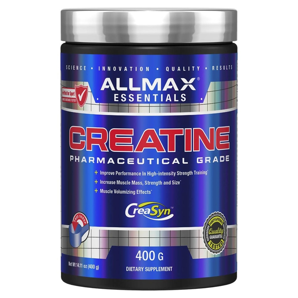 AllMAX Nutrition Creatine Monohydrate אבקה, Unflavored - תוסף Pure Micronized Creatine עבור גברים ונשים - תמיכה כוח, ביצועים והכשרה אינטנסיביות - טבעוני, Gluten חינם (400g)