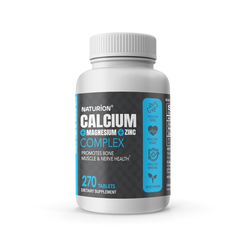 Calcium Magnesium Zinc תוסף - 3in-1 מורכב עם 1000 מ"ג Calcium, 500 מ"ג מגנזיום, 10 מ"ג Zinc - העצם, שריר ותמיכה החיסון - 270 טבליות, 90 יום אספקה.
