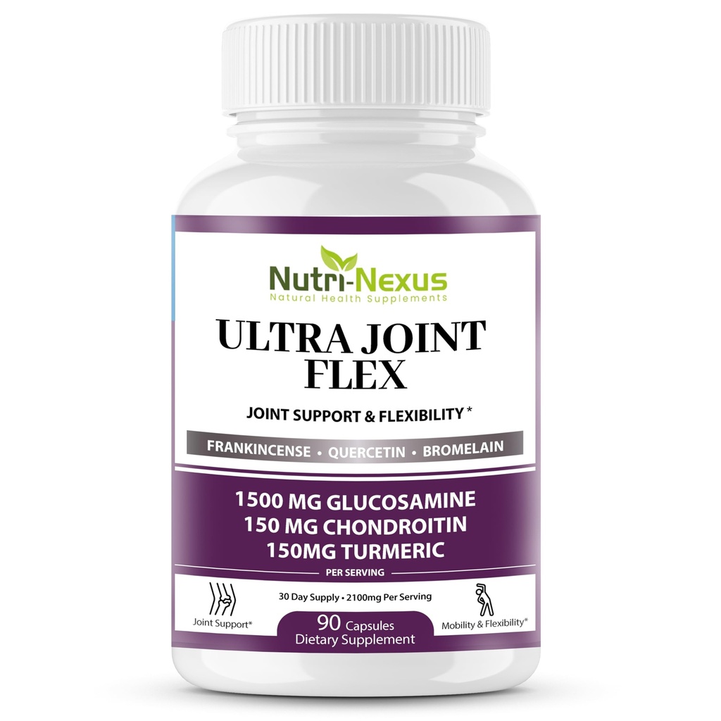 Glucosamine Chondroitin MSM תוספת משותפת עם Turmeric & Boswellia - תמיכה משותפת לגברים ונשים - מקדם ניידות - גמישות ונוחות - בריאות משותפת - המיוצר בארה"ב - 90 קפסולות