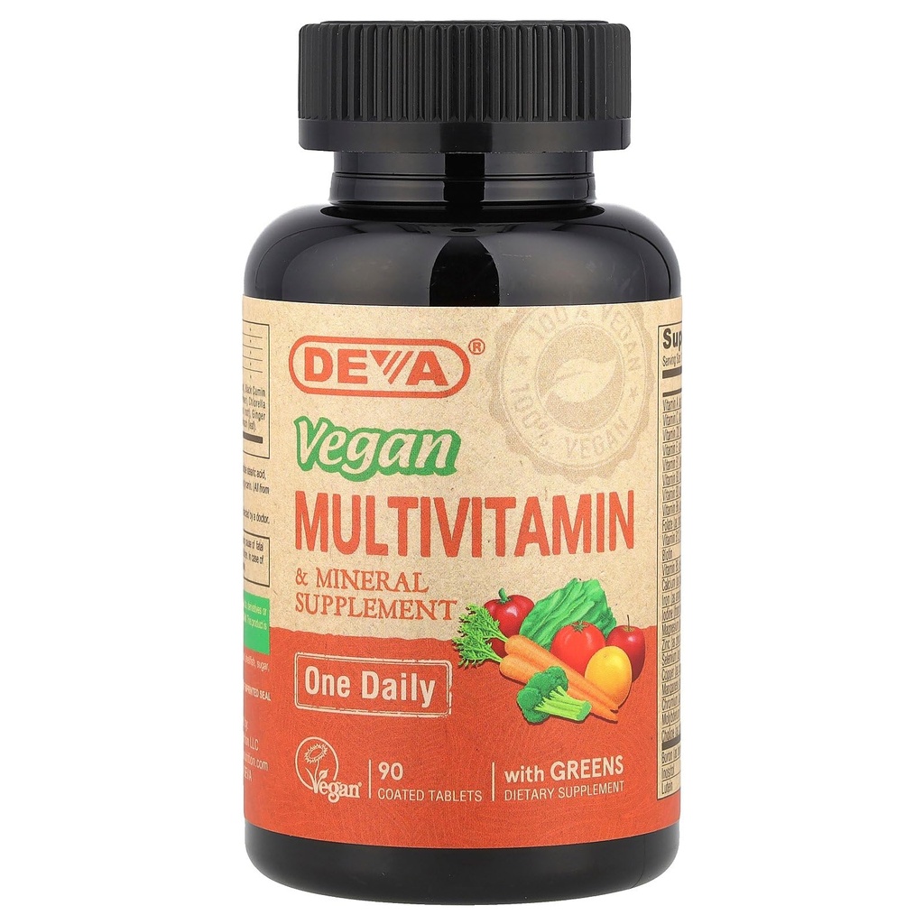 DEVA Tiny Tablets טבעוני Multivitamins עבור נשים וגברים, Multivitamin עם ברזל, מינרלים תוספת, ויטמין C, ויטמין B Complex, ויטמין B12, ויטמין B12, ויטמין E, Zinc, Gluten Free, 90 טבליות
