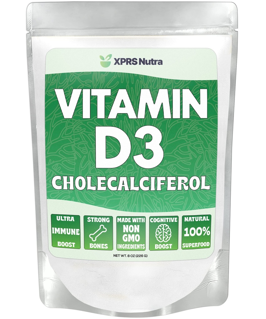 XPRS Nutra ויטמין D3 אבקת (Cholecalciferol) - VIT D עבור עצמות ו Immunity - אבקת D3 לתפקוד שרירים - ויטמין D (Ounce)