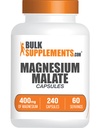 BulkSupplements.com Magnesium Malate כמוסות - תוסף מגנזיום, Magnesium Malate 400 מ"ג - Essential & Gluten חינם, 4 קפסולות לשרת, 240 הרוזן (Pack of 1)