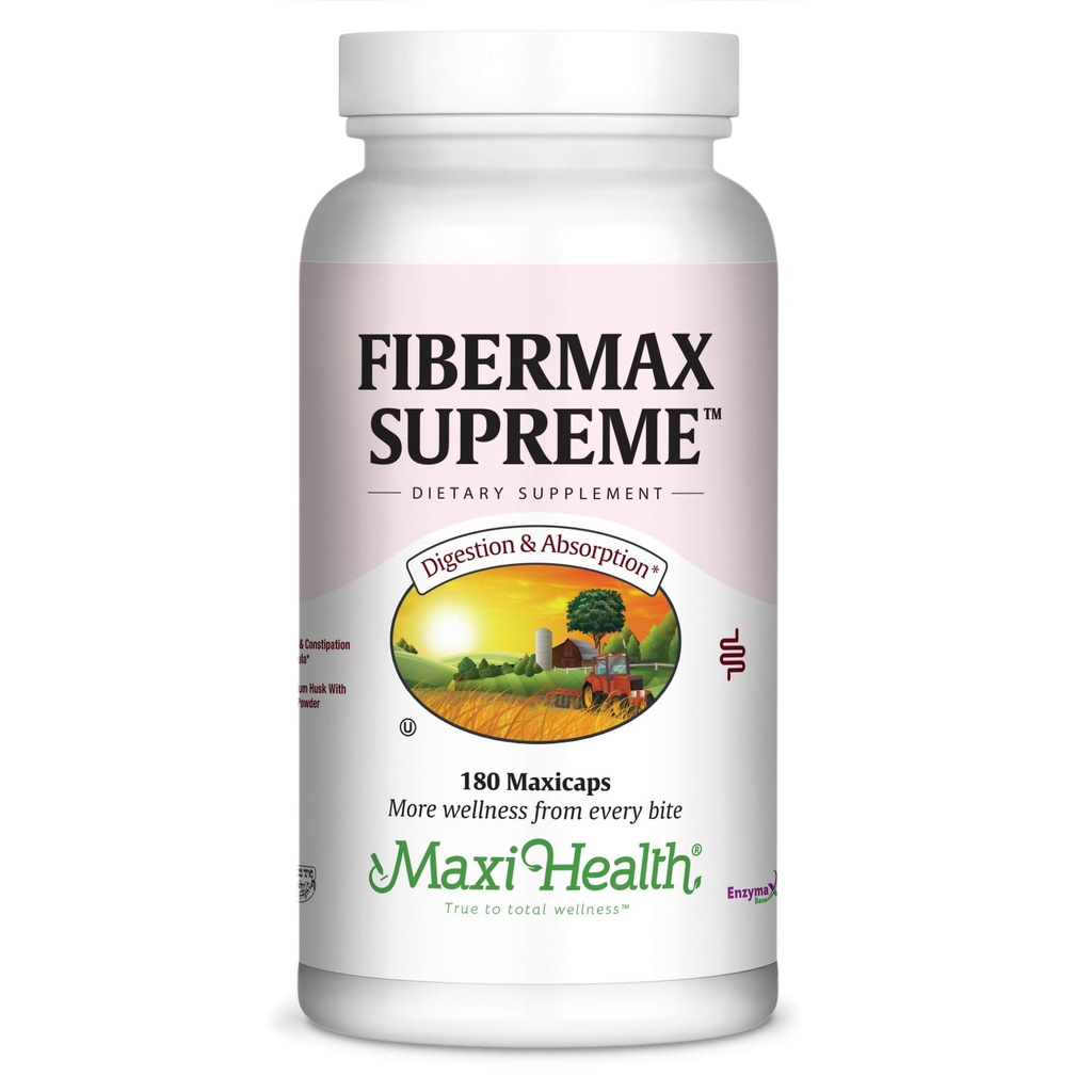 Maxi Health סיבים עליון - קפסולות סיבים עבור Gentle Digestive ו- Gut Support - Vegetarian Psyllium Husk כמוסות - תוספת סיבים כשרה לגברים ונשים (180)