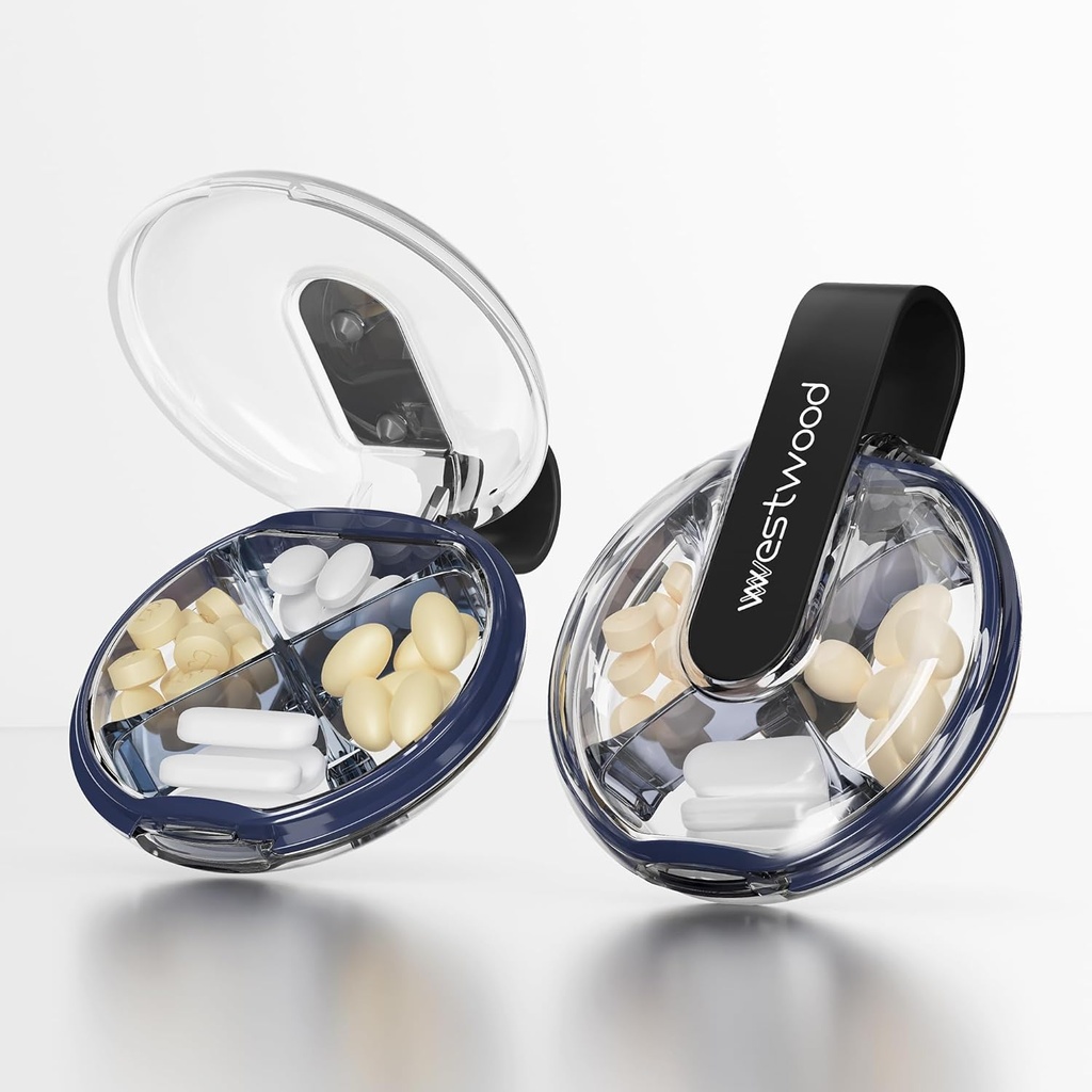Small Pill Case Sweet, Pill Box for Purse & Pocket, 4 השוואתי גלולות הולדר, Portable Travel Pill מארגנת עבור ויטמינים, תוספים, שמן דגים (שחור)