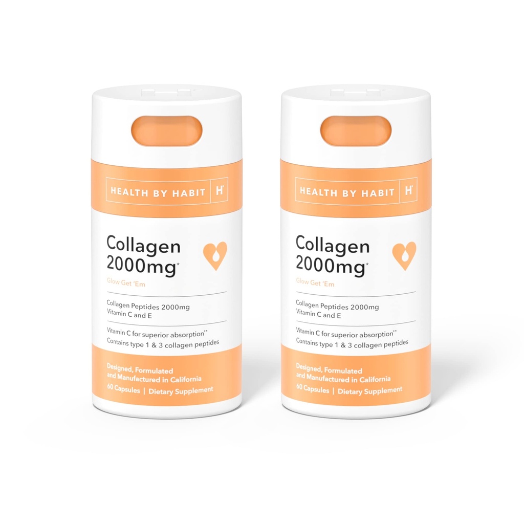 בריאות על ידי הרגל Collagen תוסף 2 Pack (120 קפסולות) - ויטמין C & ויטמין E, 2000mg, Collagen Peptides, Superior Absorption, תמיכה העור שלך, non-GMO, סוכר חינם (2 Pack)
