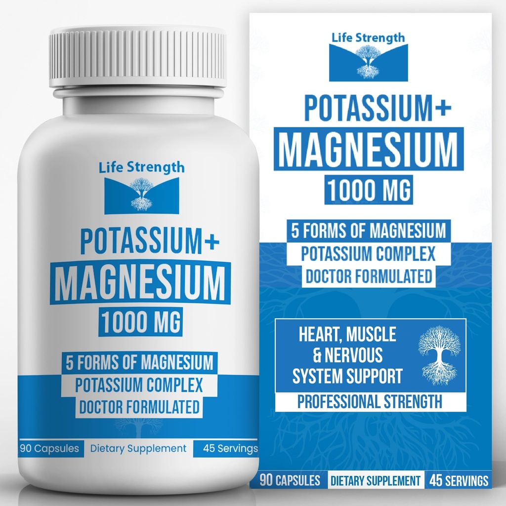 Life Strength Potassium & Magnesium Complex with Aspartate, Oxide, Glycinate, Gluconate & Citrate - 1000 מ"ג (90 קפסולות) רופאים עיצוב ומתאים