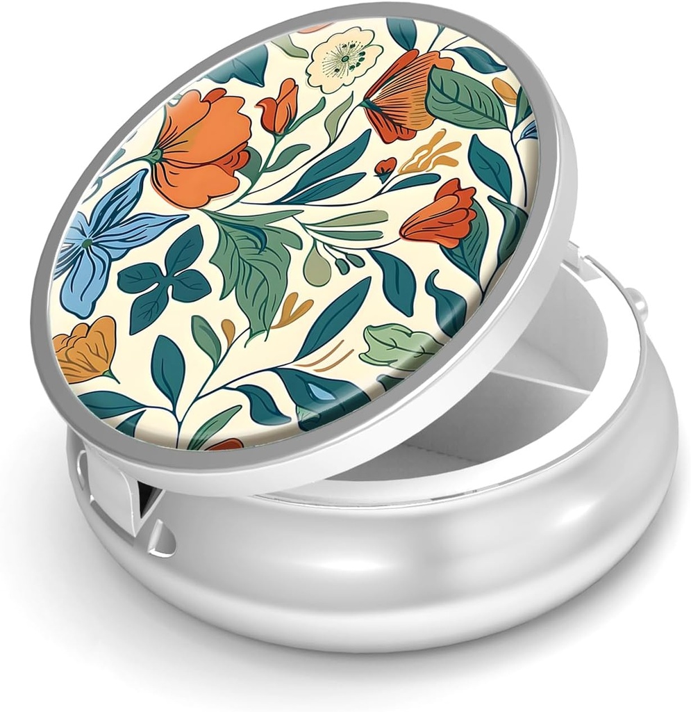 גלולת גלולת גלולות 3 עבור Purse & Pocket Mini Metal Pill Holder Travel Piller מכיל גלולותer כדי להחזיק תוספי ויטמינים BPA-Free (Floral Pattern)