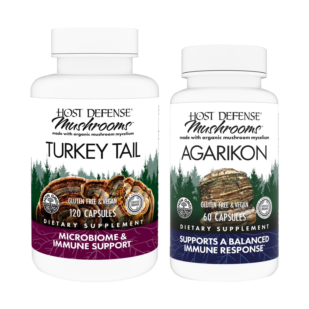 Host Defense Bundle עם תורכיה Tail כמוסות, 120 Count & Agarikon קפסולות, 60 Count - תמיכה בבריאות העיכול והחיסון - תמיכה בתפקודי Immune & Cellחוזק