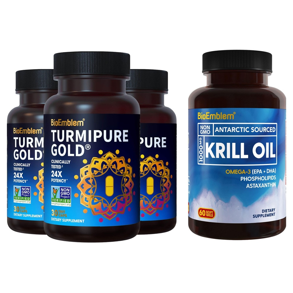 Bio Emblemאנטארקטי שמן קריל שמן תוספת Turmeric Curcumin עם קלינית למד TurmiPure - תמיכה משותפת, תוספי דלקת בריאות Turmeric תוספת