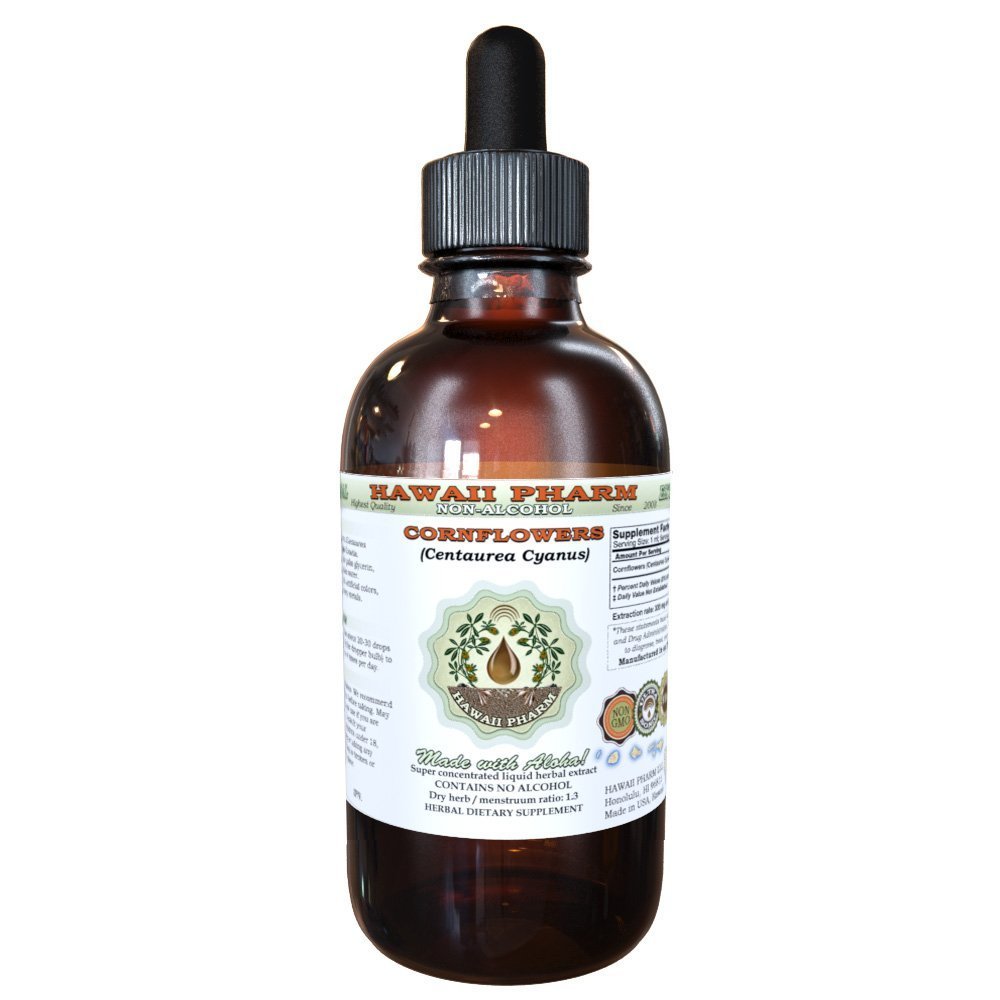 Hawaii Pharm Cornflower Alcohol-Free Liquid Extract, Cornflower (Centaurea Cyanus) Dried Flower Glycerite Natural Herbal Supplement 2 oz