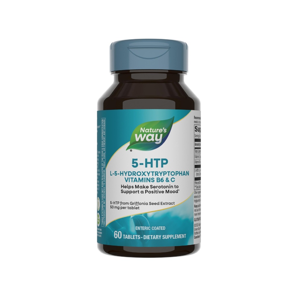 דרכו של הטבע 5-HTP, L-5-Hydroxytryptophan, Helps Make Serotonin כדי לקדם את Outlook חיובי *, ויטמין B6, ויטמין C, Griffonia Bean Extract, 60 טבליות (Packaging May Vary)